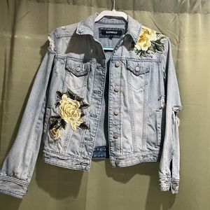Distressed Floral Denim Jacket